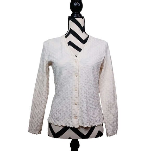 Madewell Checkerboard Jacquard Cream Textured Button-Up Blouse - Picture 2 of 15